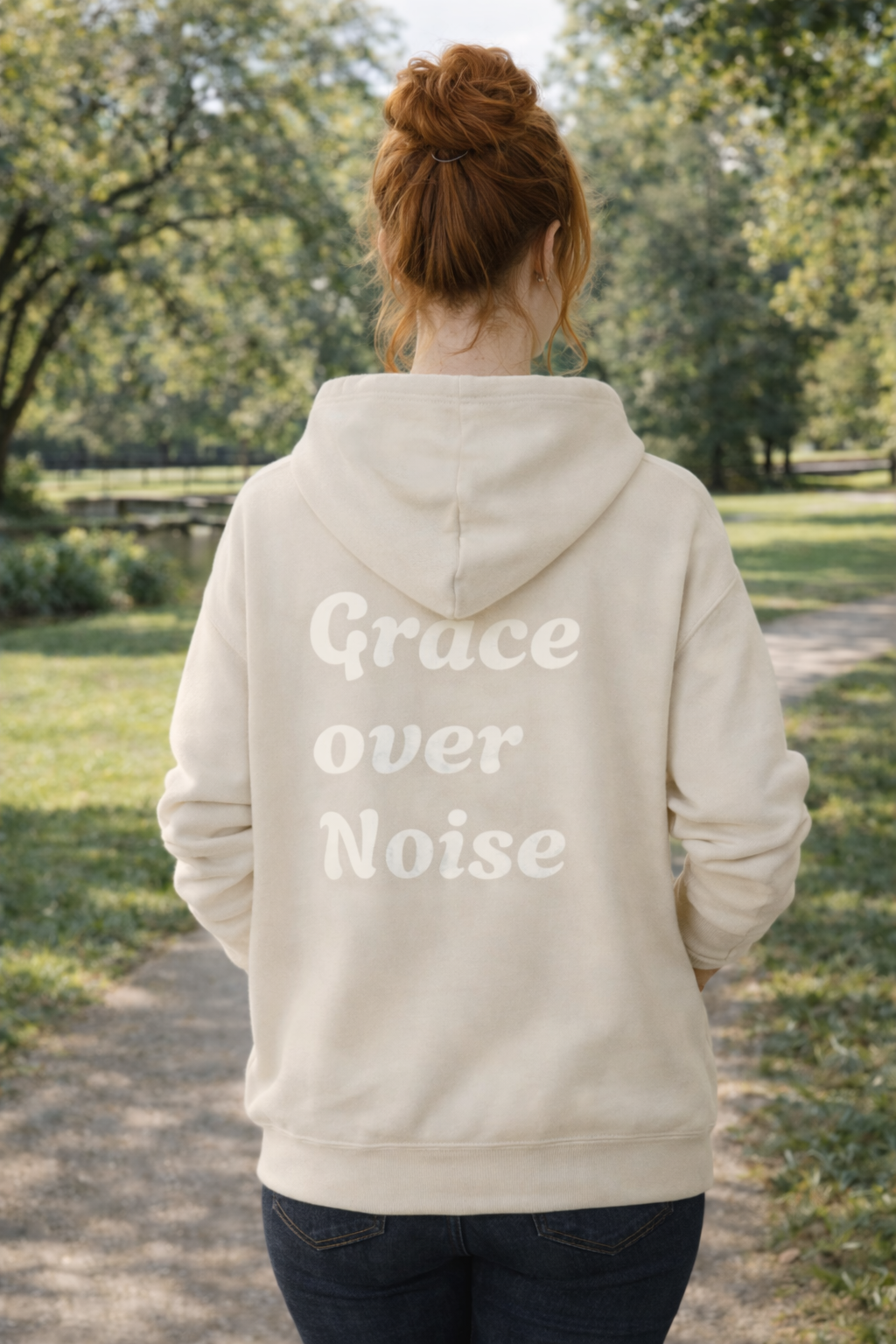 Grace Over Noise Cozy Faith Hoodie light color – Christian Encouragement Sweatshirt