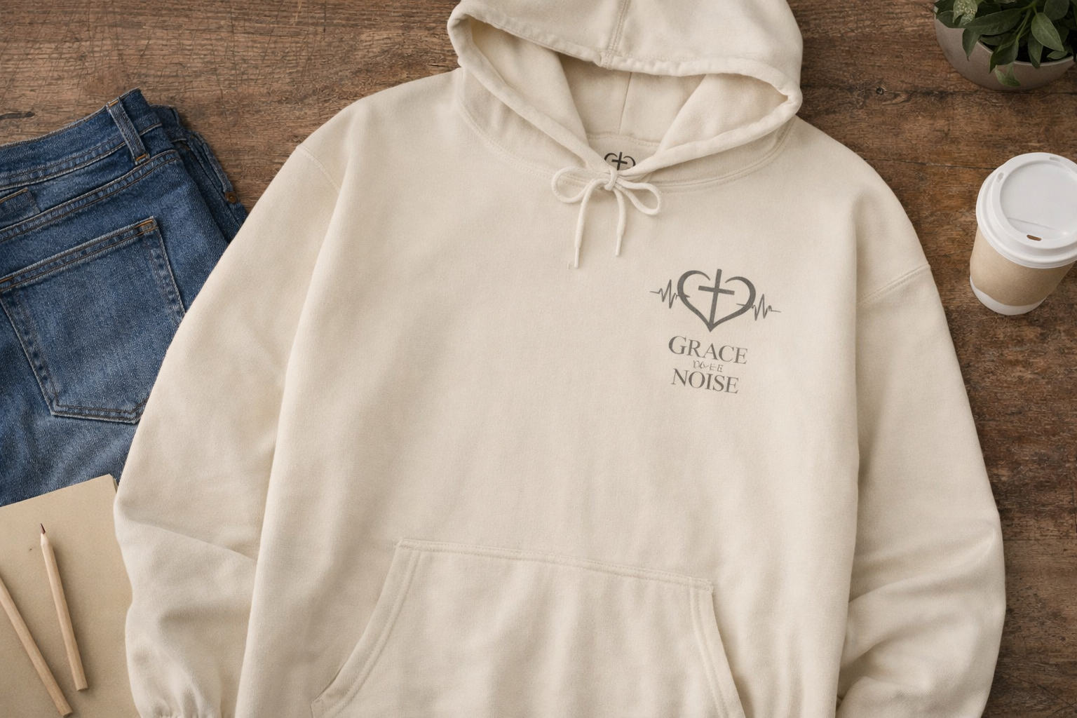 Grace Over Noise Cozy Faith Hoodie light color – Christian Encouragement Sweatshirt