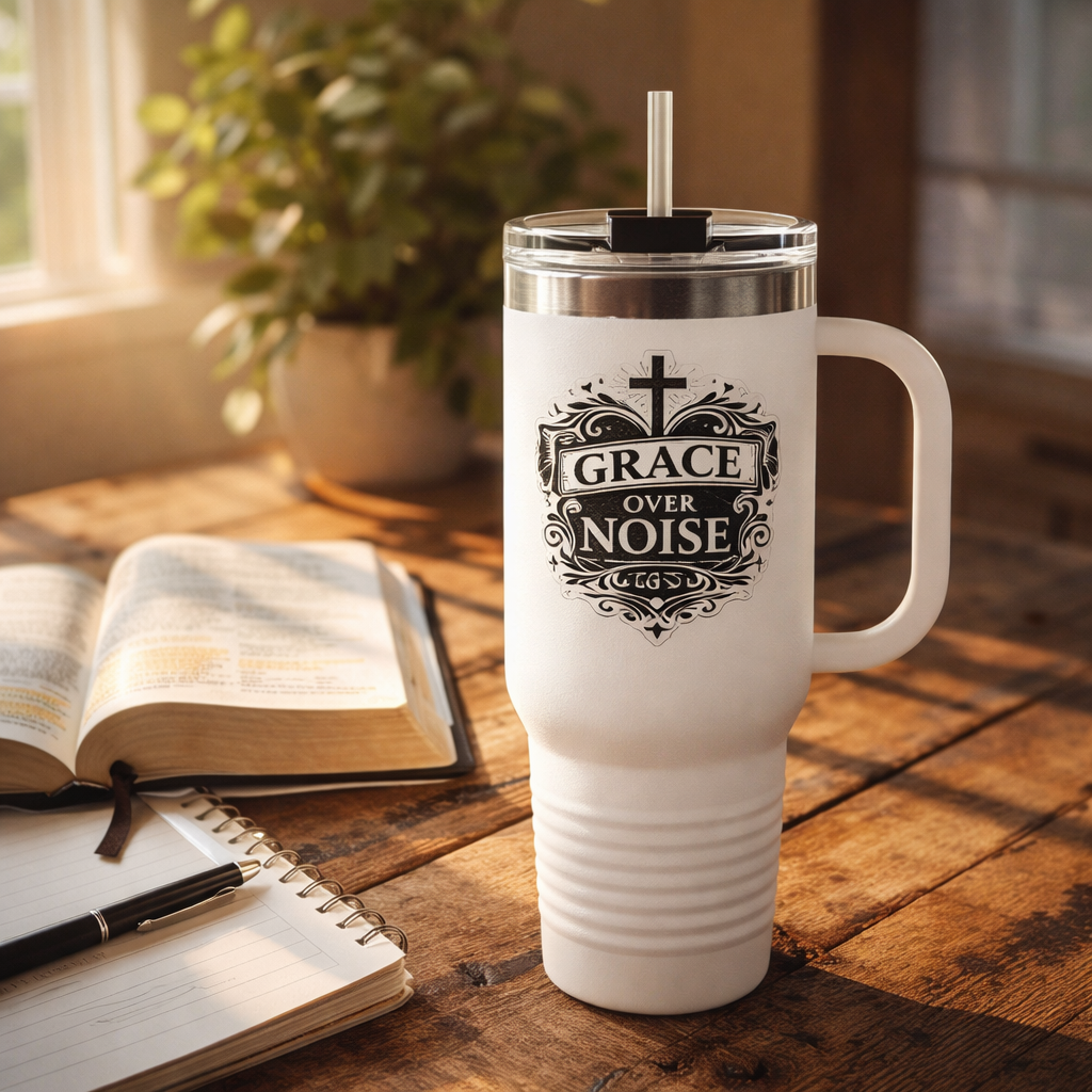 Grace Over Noise – Message From the Heart Christian Tumbler 40oz Insulated Travel Mug
