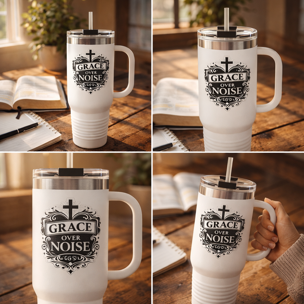 Grace Over Noise – Message From the Heart Christian Tumbler 40oz Insulated Travel Mug
