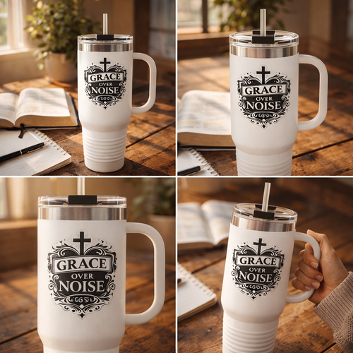 Grace Over Noise – Message From the Heart Christian Tumbler 40oz Insulated Travel Mug