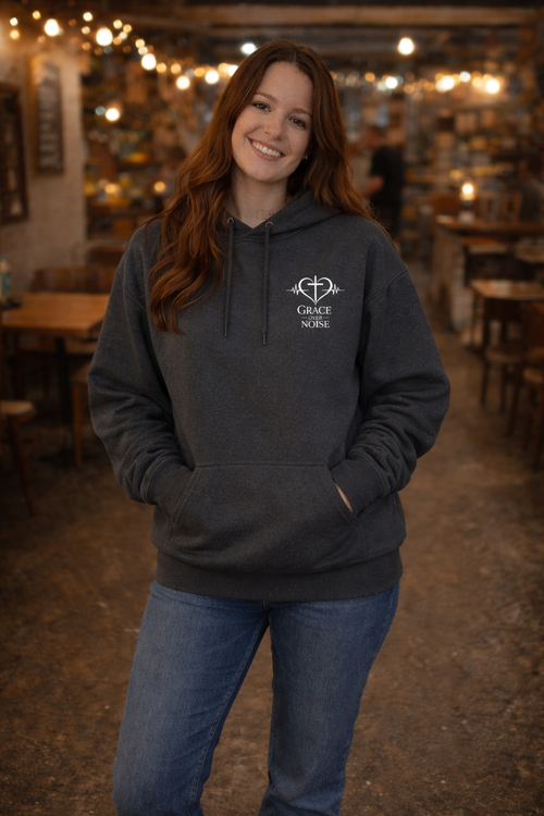 Grace Over Noise Cozy Faith Hoodie Dark Color – Christian Encouragement Sweatshirt