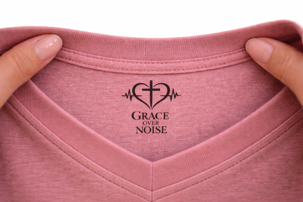 Grace Over Noise – Message From The Heart Encouragement Shirt : Before you start your day, remember: God sees you. He hears your prayers. And He has not forgotten you. Keep going.