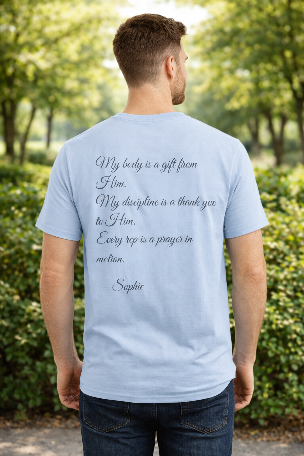 Message From The Heart – Christian Encouragement T-Shirt | Grace Over Noise : My body is a gift from Him. My discipline is a thank you to Him. Every rep is a prayer in motion.